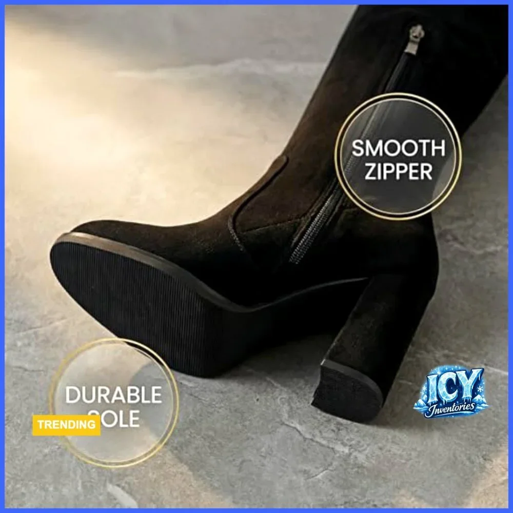Premium Faux Suede Over The Knee Boots with Chunky Heel